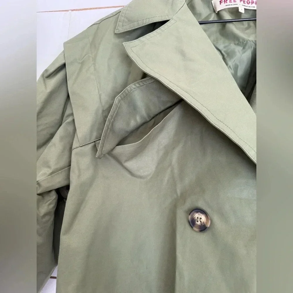 NWOT Free People Looking Glass Cropped Trench Coat in Loden color Small